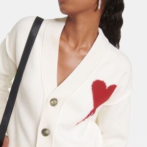 Ami Ivory Cardigan with Bold Red Heart